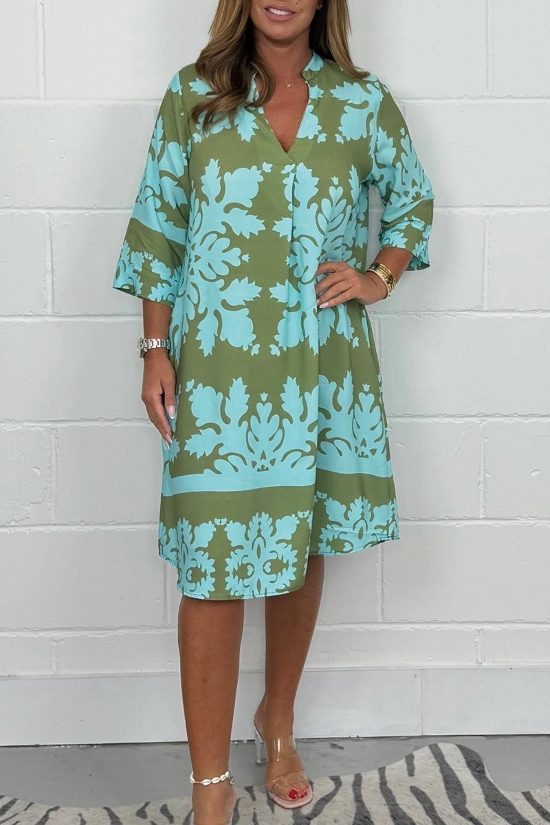 Women's V Neck Midi Dress – Green