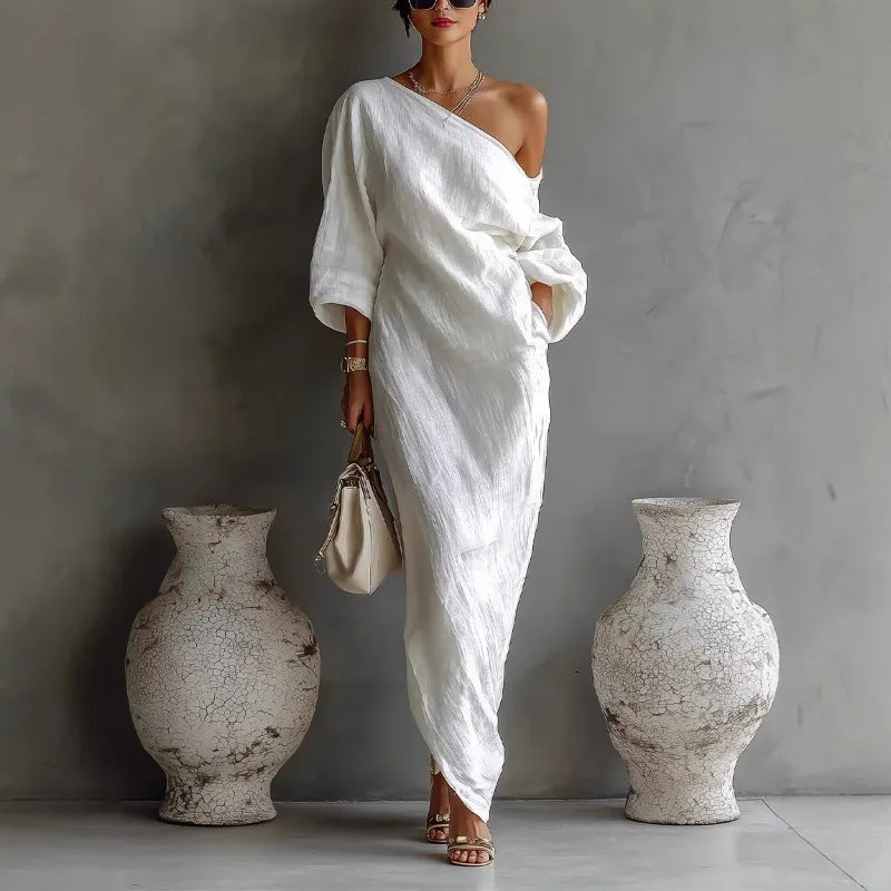 Women's One Shoulder Maxi Dress – White