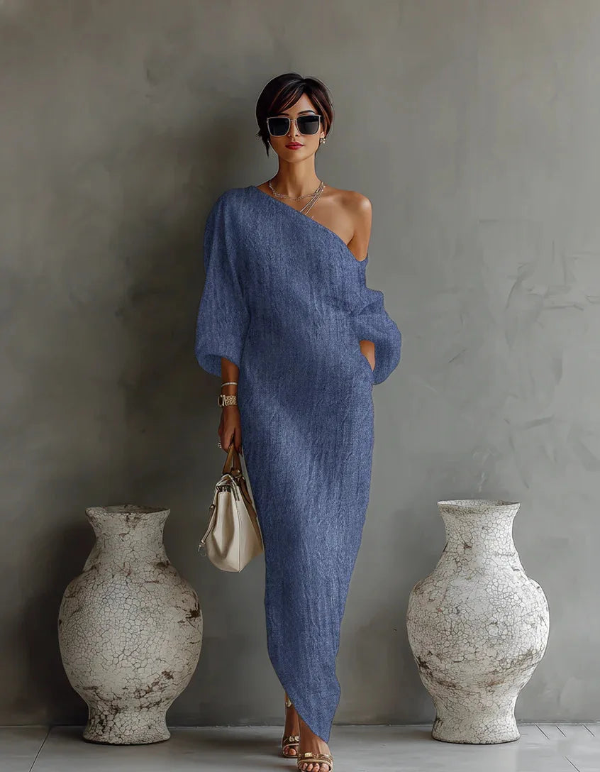 Women's One Shoulder Maxi Dress – Blue