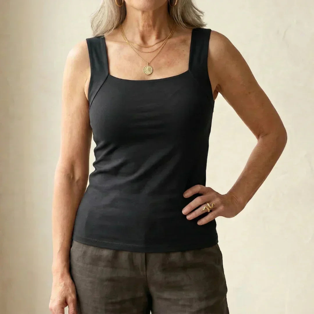 Women's Square Neck Sleeveless Tank Top – Black