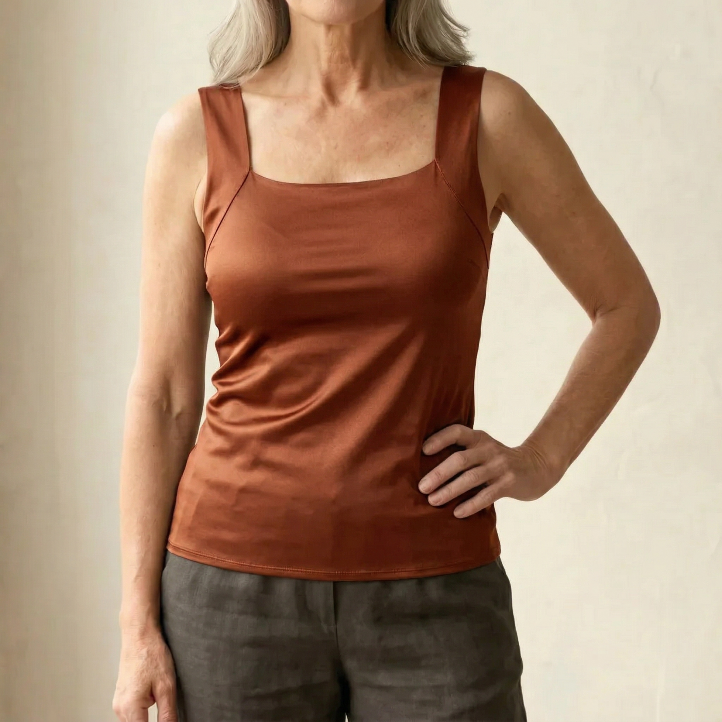 Women's Square Neck Sleeveless Tank Top – Brown