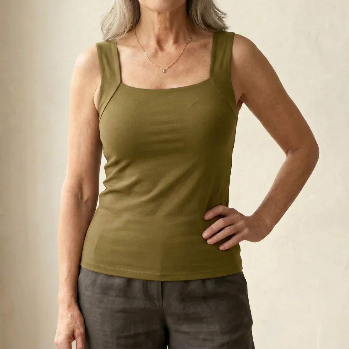 Women's Square Neck Sleeveless Tank Top – Green