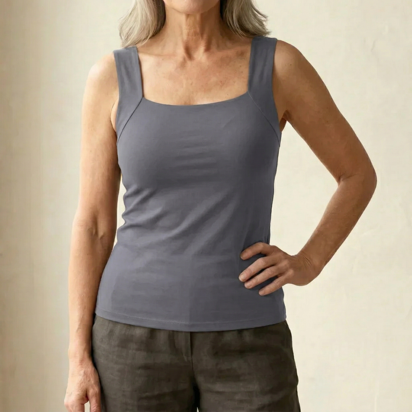 Women's Square Neck Sleeveless Tank Top – Gray
