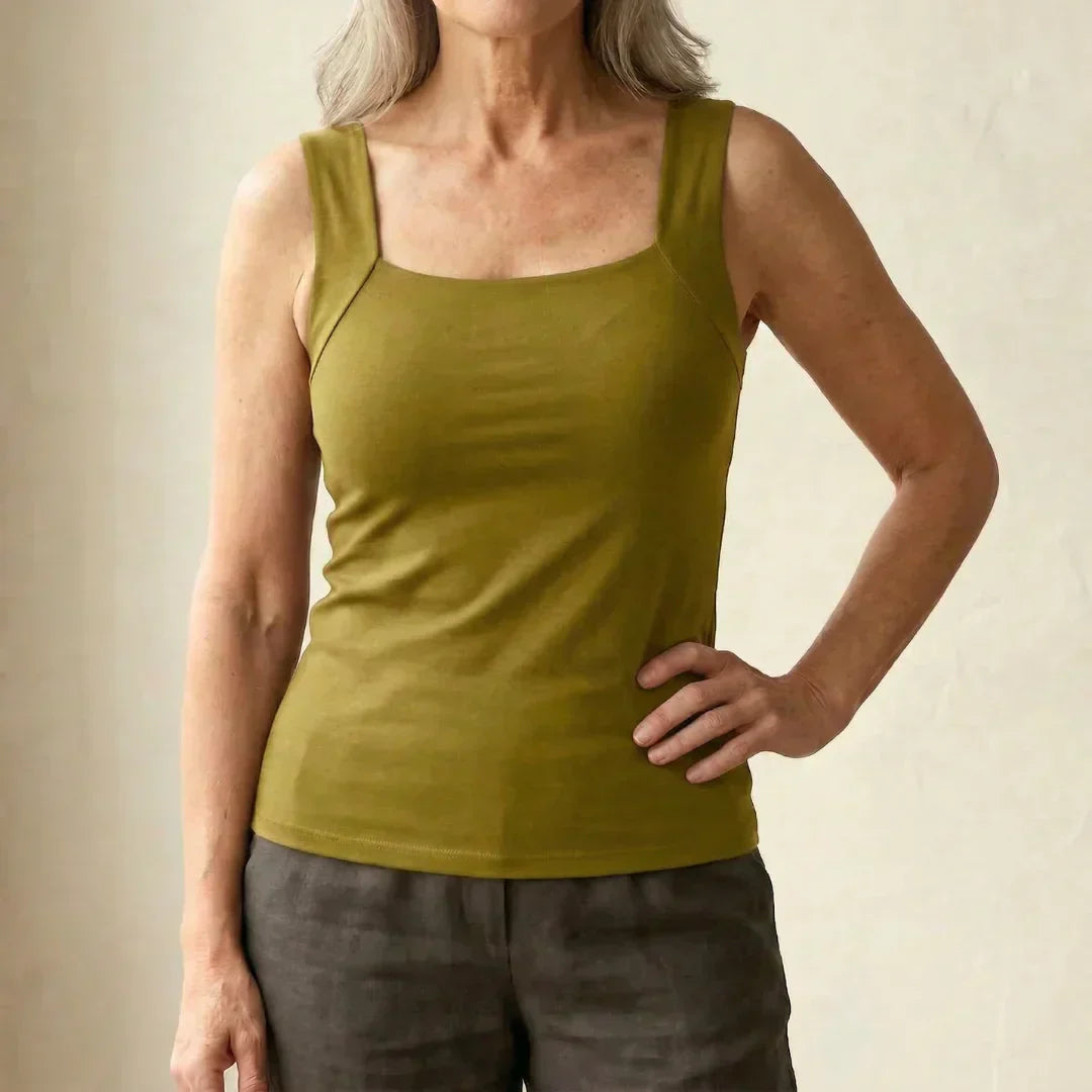 Women's Square Neck Sleeveless Tank Top – Olive Green