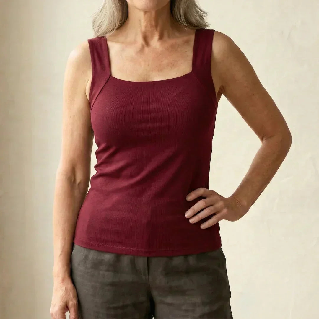 Women's Square Neck Sleeveless Tank Top – Burgundy