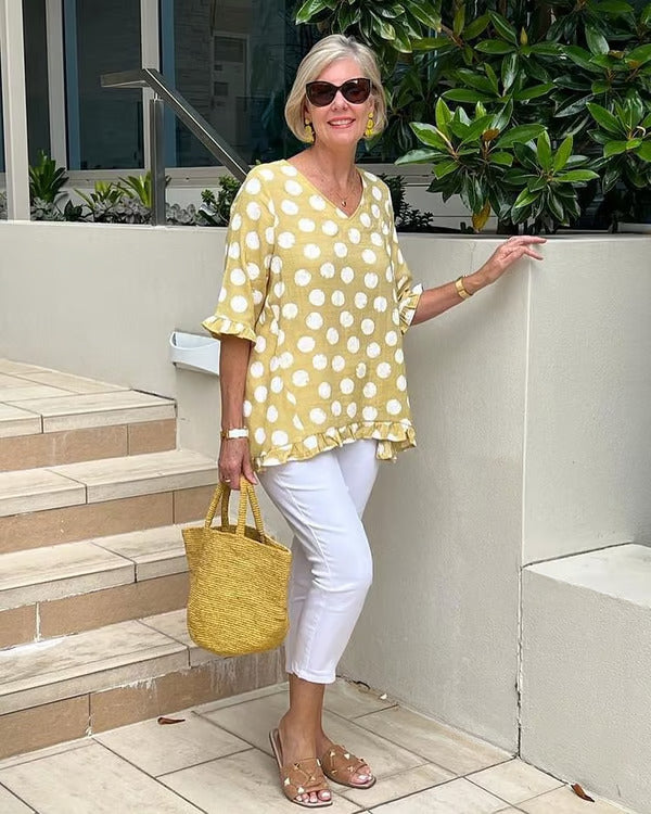 Women's V Neck Blouse – Yellow