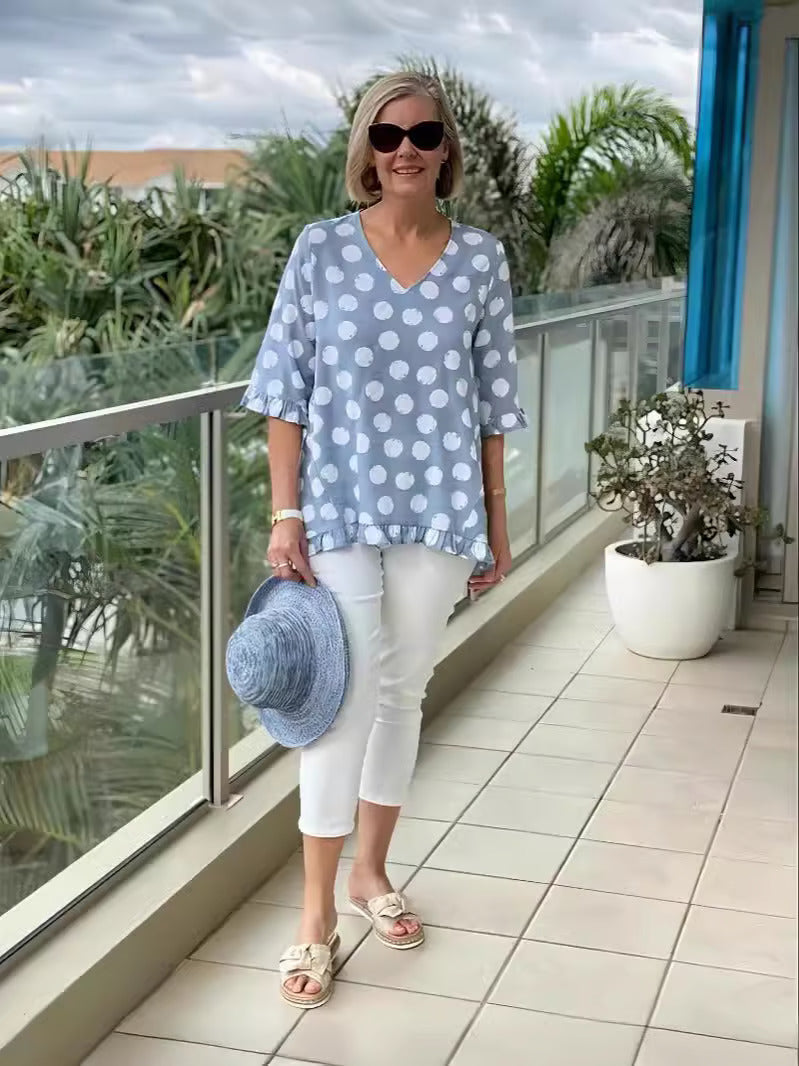 Women's V Neck Blouse – Blue