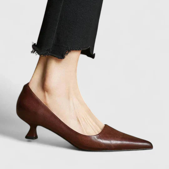 Women's Kitten Heel Pointed Toe Heels – Brown