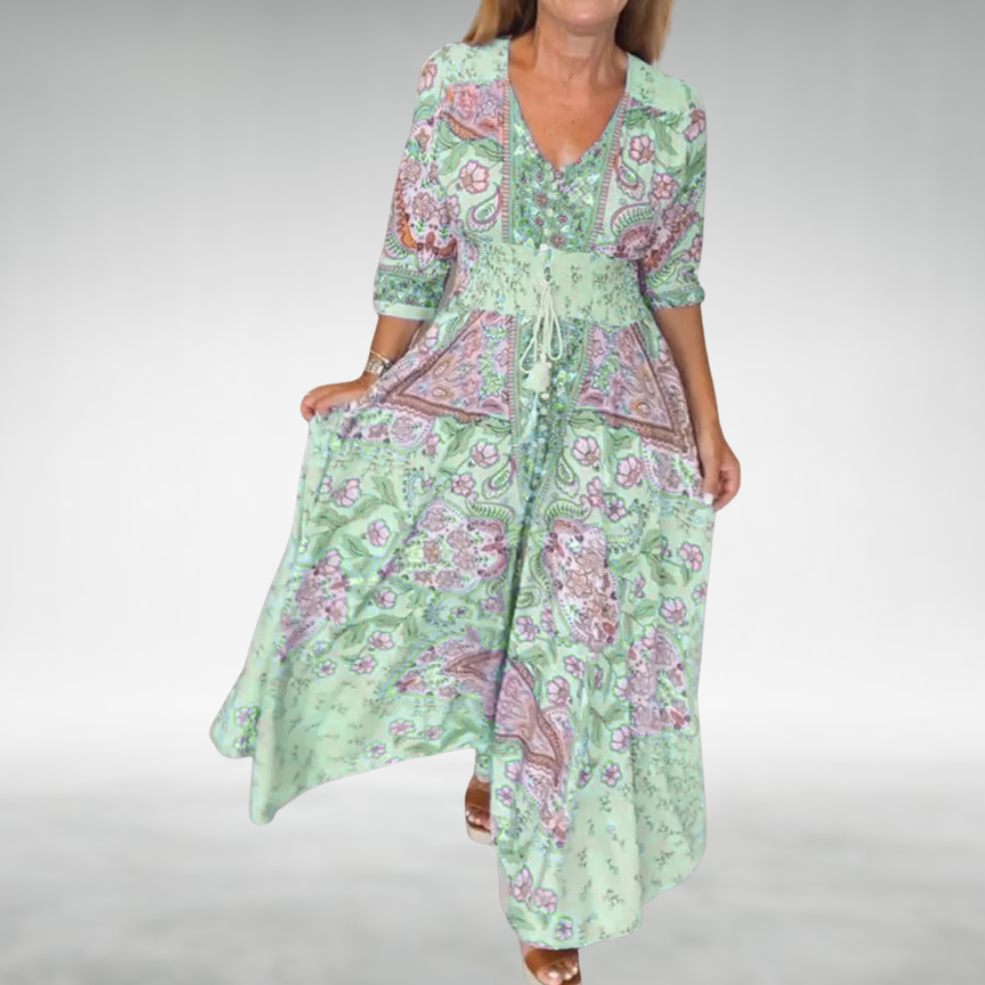 Women's V Neck Maxi Dress – Green