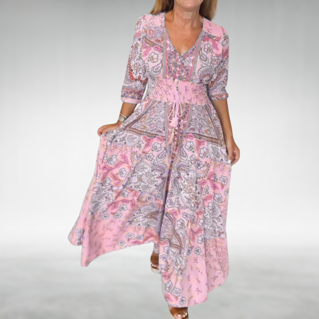 Women's V Neck Maxi Dress – Pink