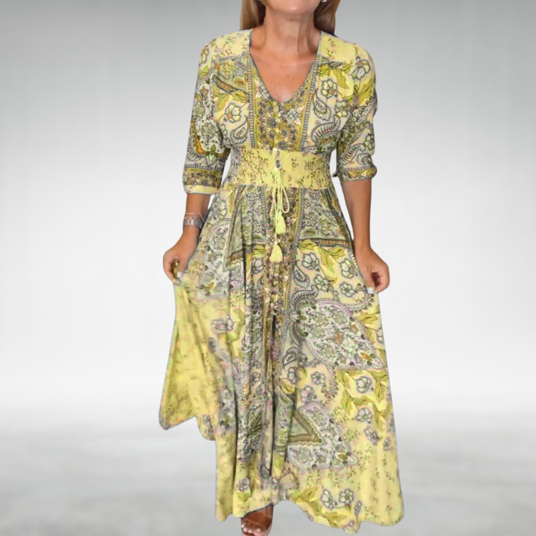 Women's V Neck Maxi Dress – Yellow