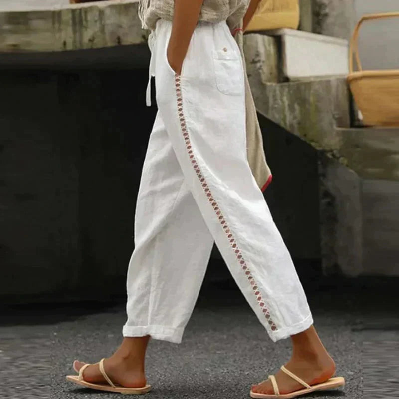 Women's Tapered High Waist Pants – White