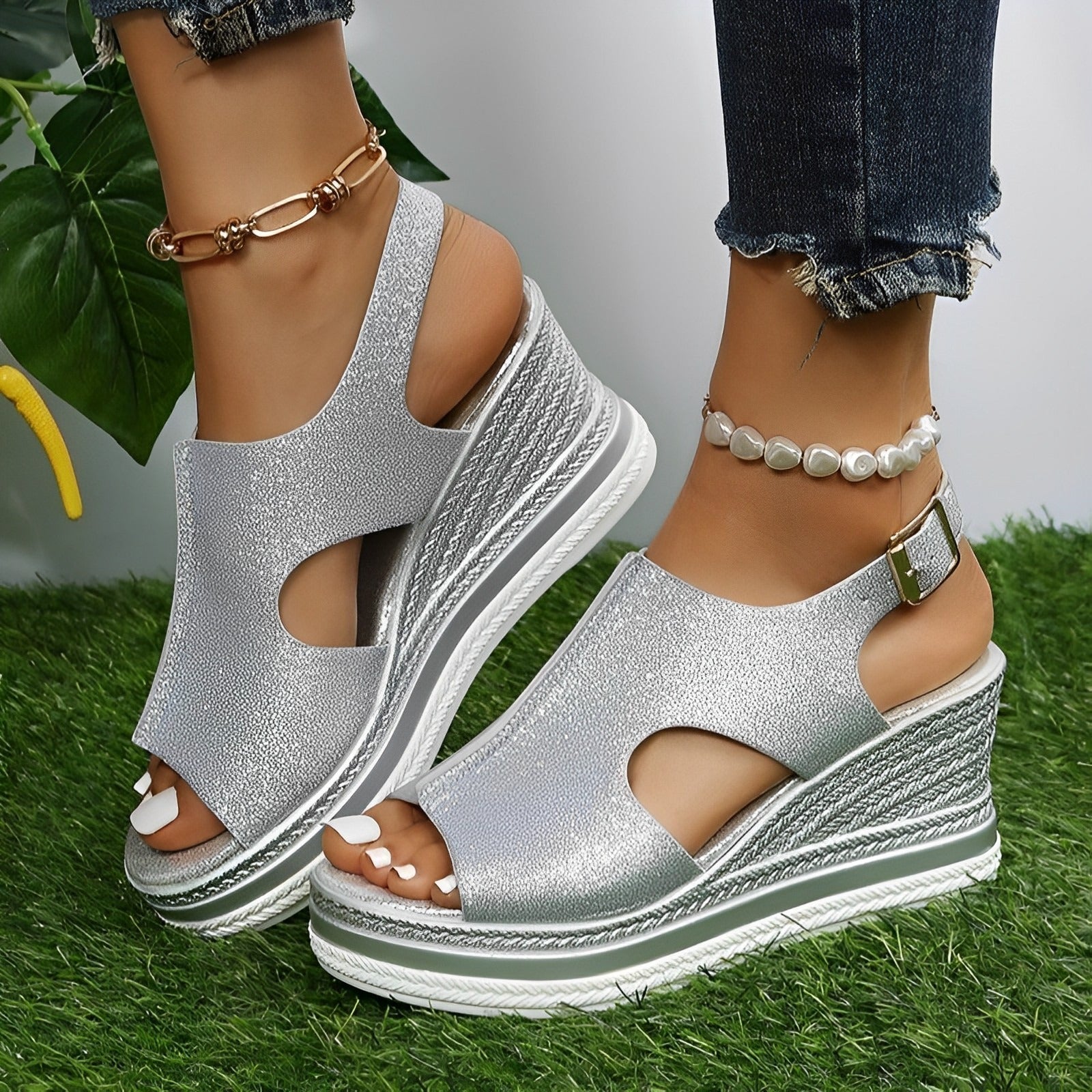 Women's Platform Sandals – High Gloss Silver