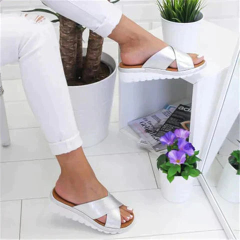Women's Platform Slip On Sandals – Silver