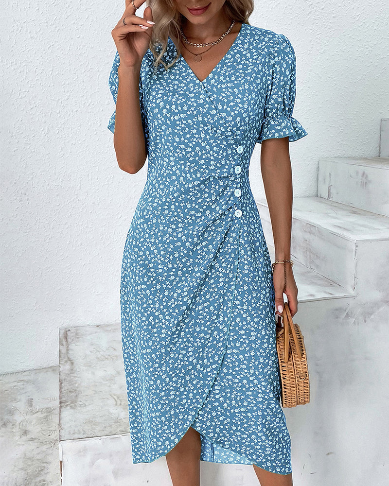 Women's V Neck Midi Dress – Blue