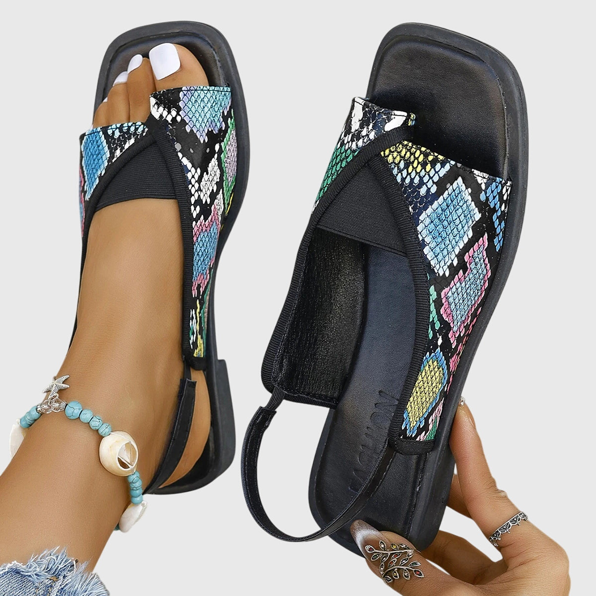 Women's Slingback Flat Sandals – Multicolour