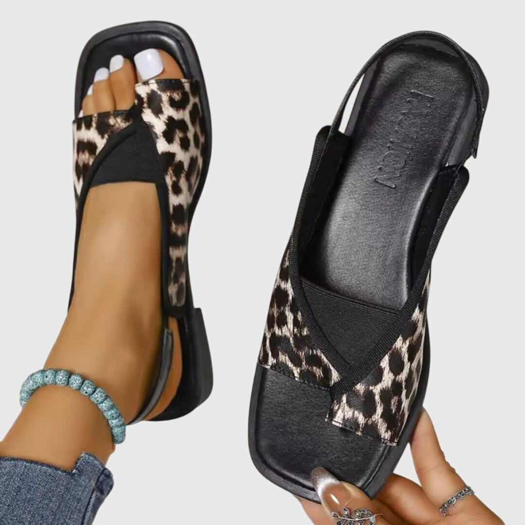 Women's Slingback Flat Sandals – Leopard Print
