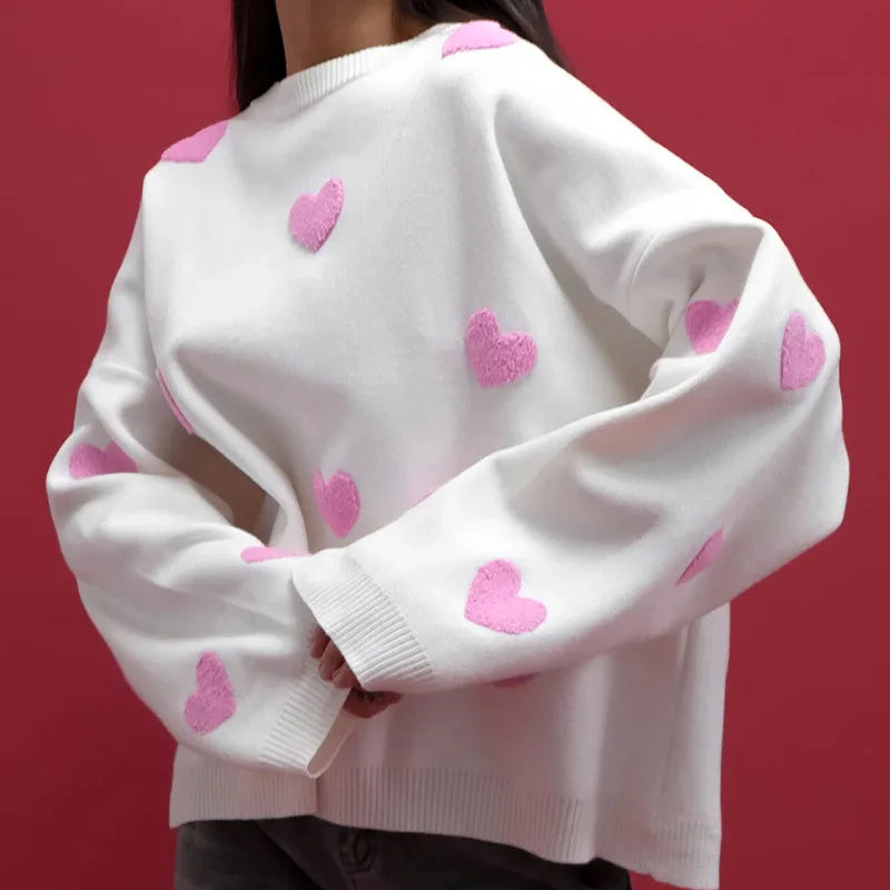 Women's Long Sleeve Sweater – White / Pink