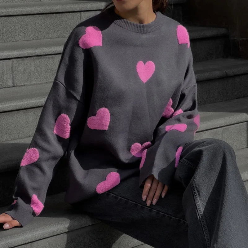 Women's Long Sleeve Sweater – Grey / Pink
