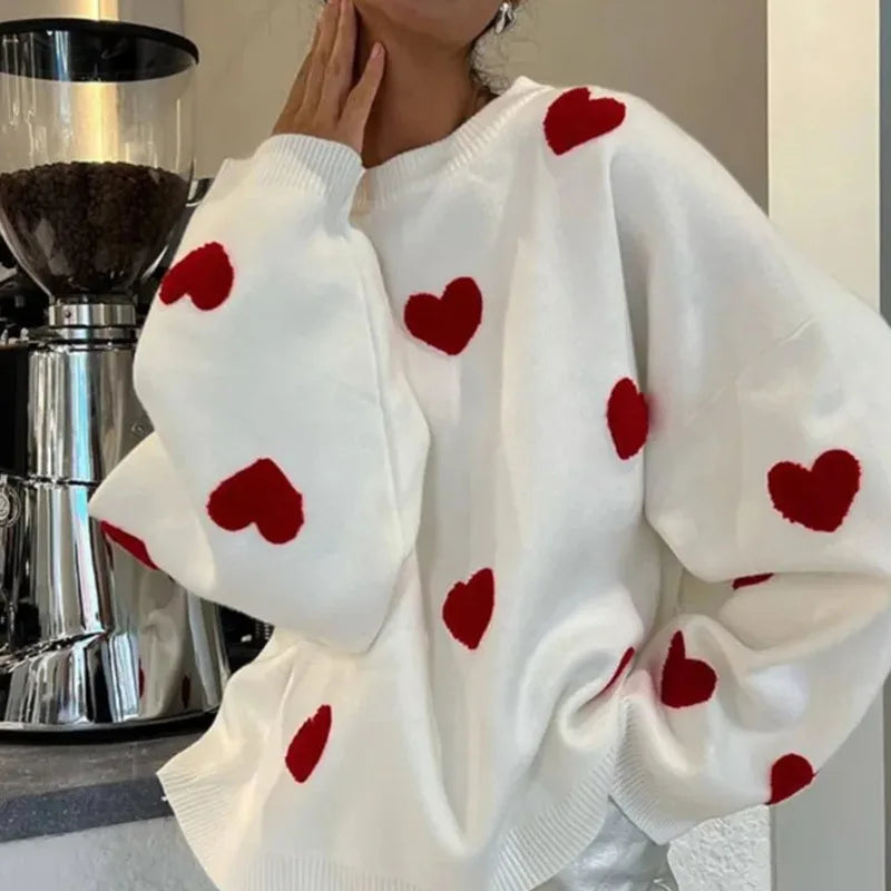 Women's Long Sleeve Sweater – White / Red