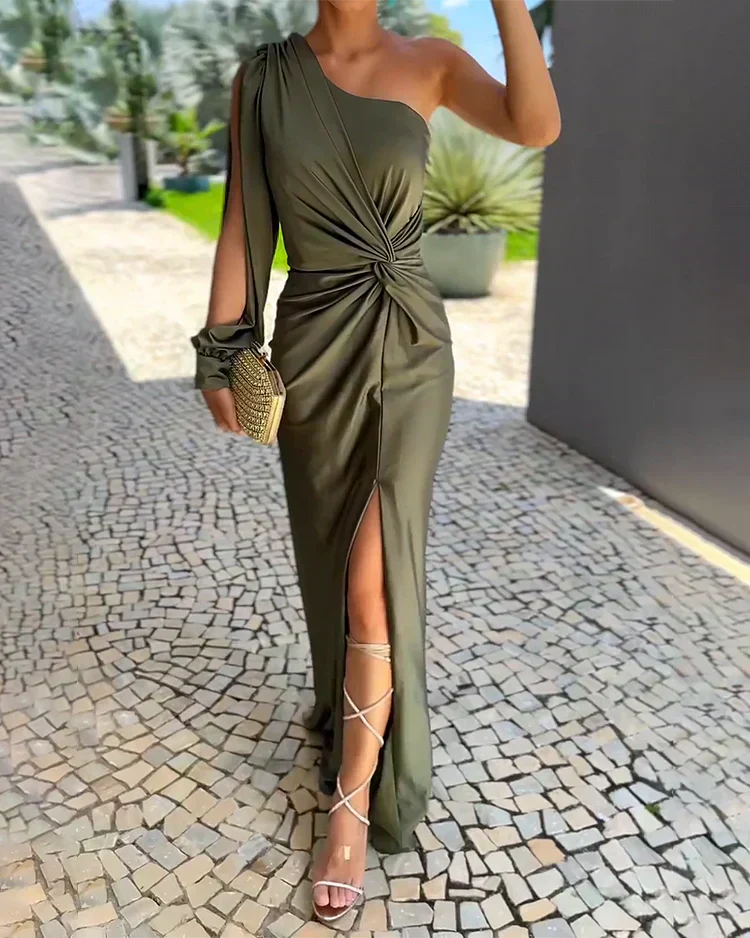 Women's One Shoulder Maxi Dress – Green
