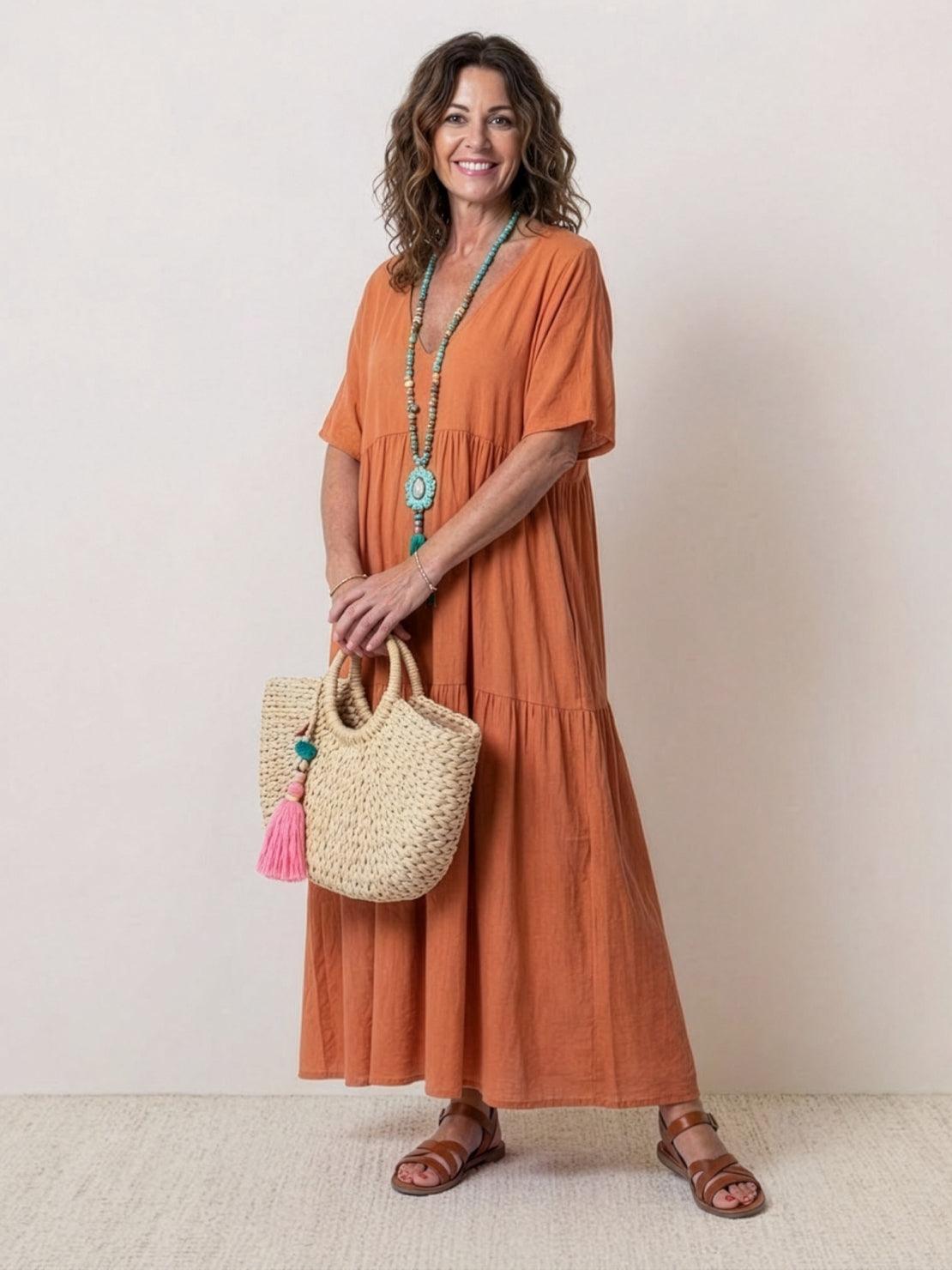 Women's V Neck Maxi Dress – Rusty Orange