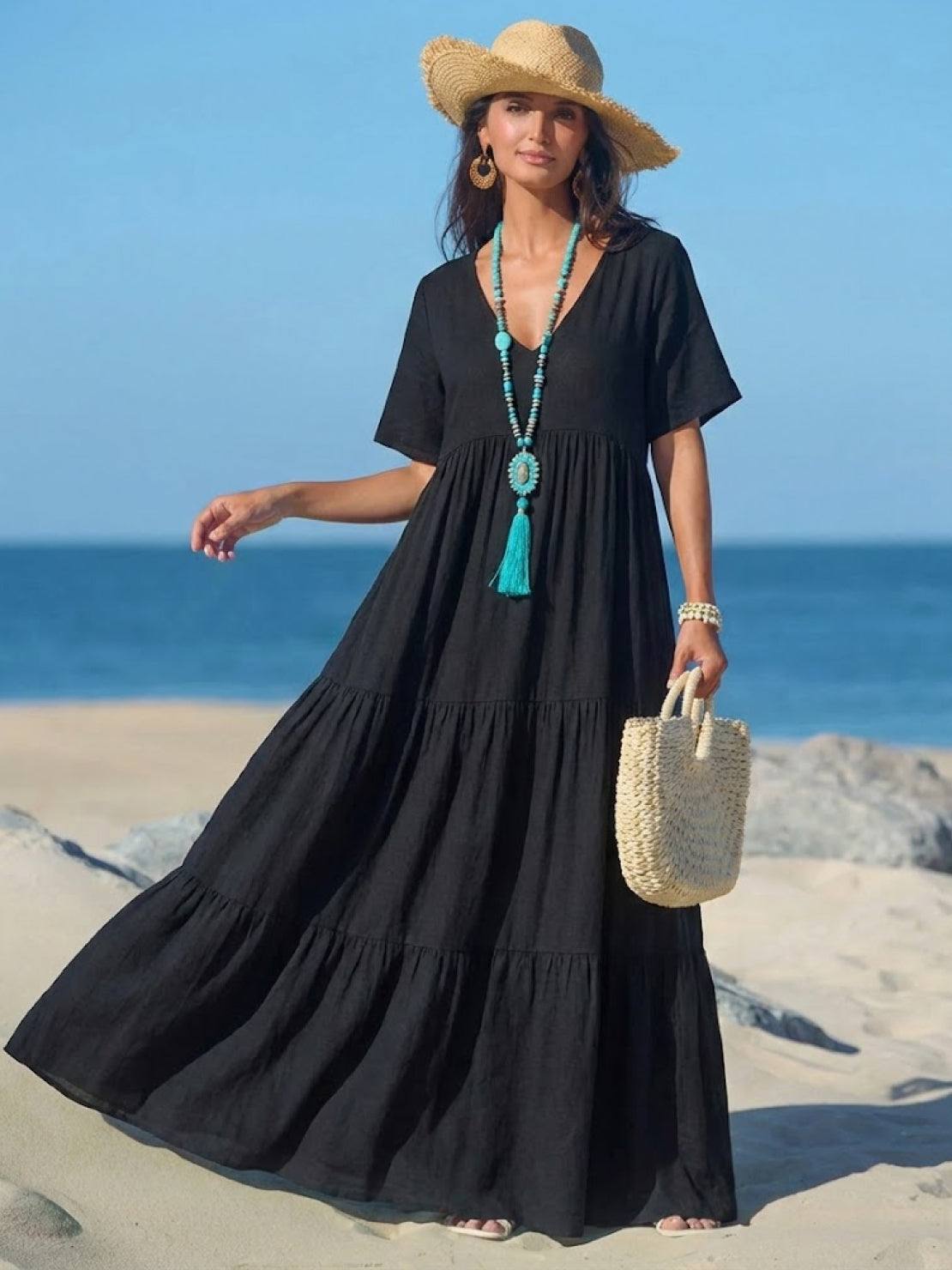 Women's V Neck Maxi Dress