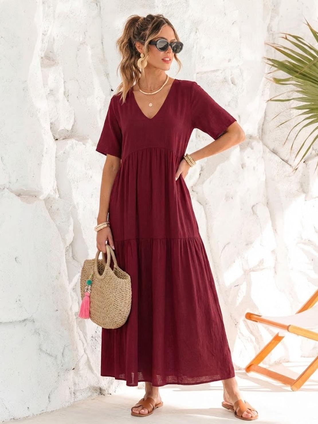 Women's V Neck Maxi Dress