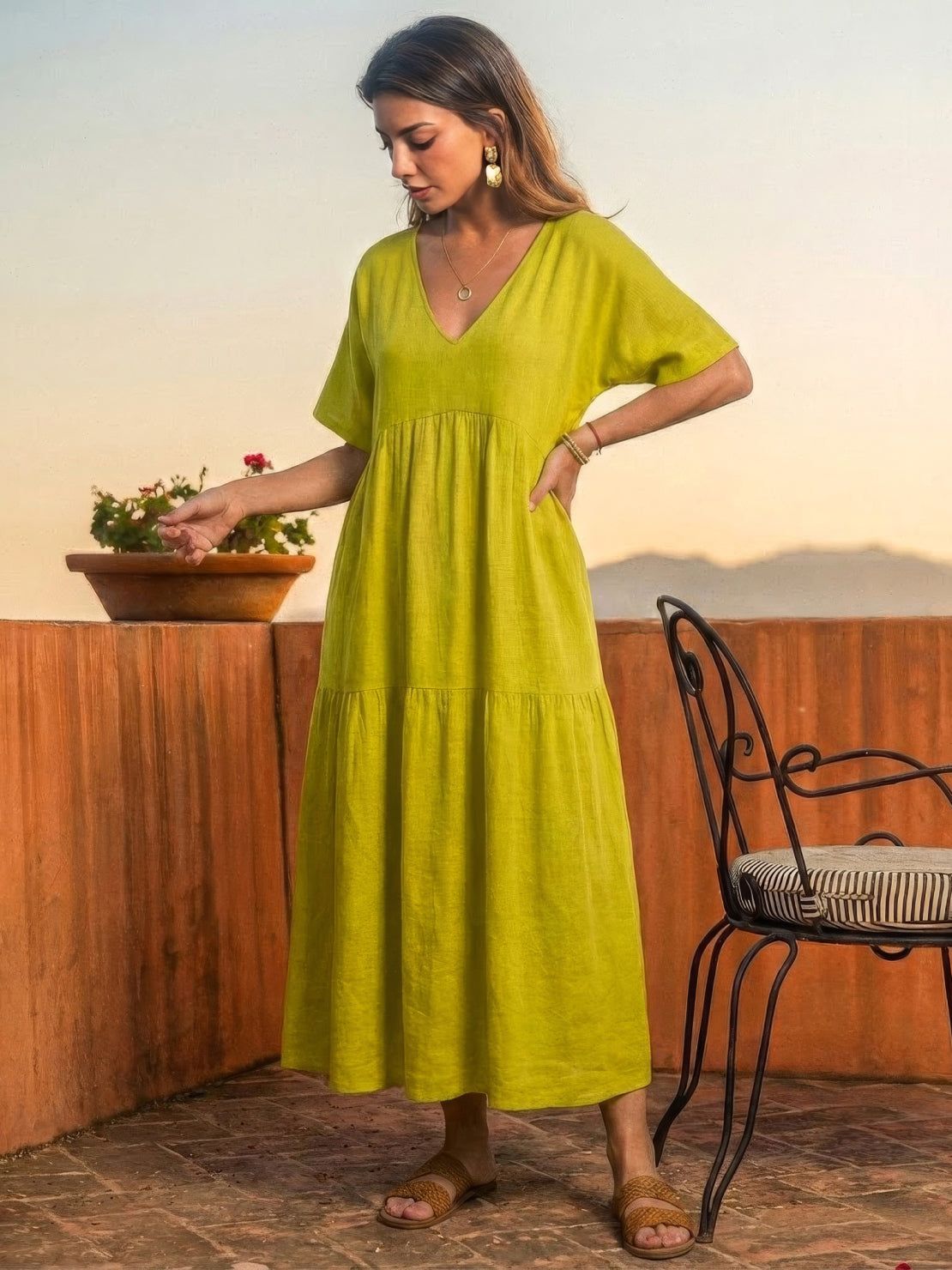 Women's V Neck Maxi Dress