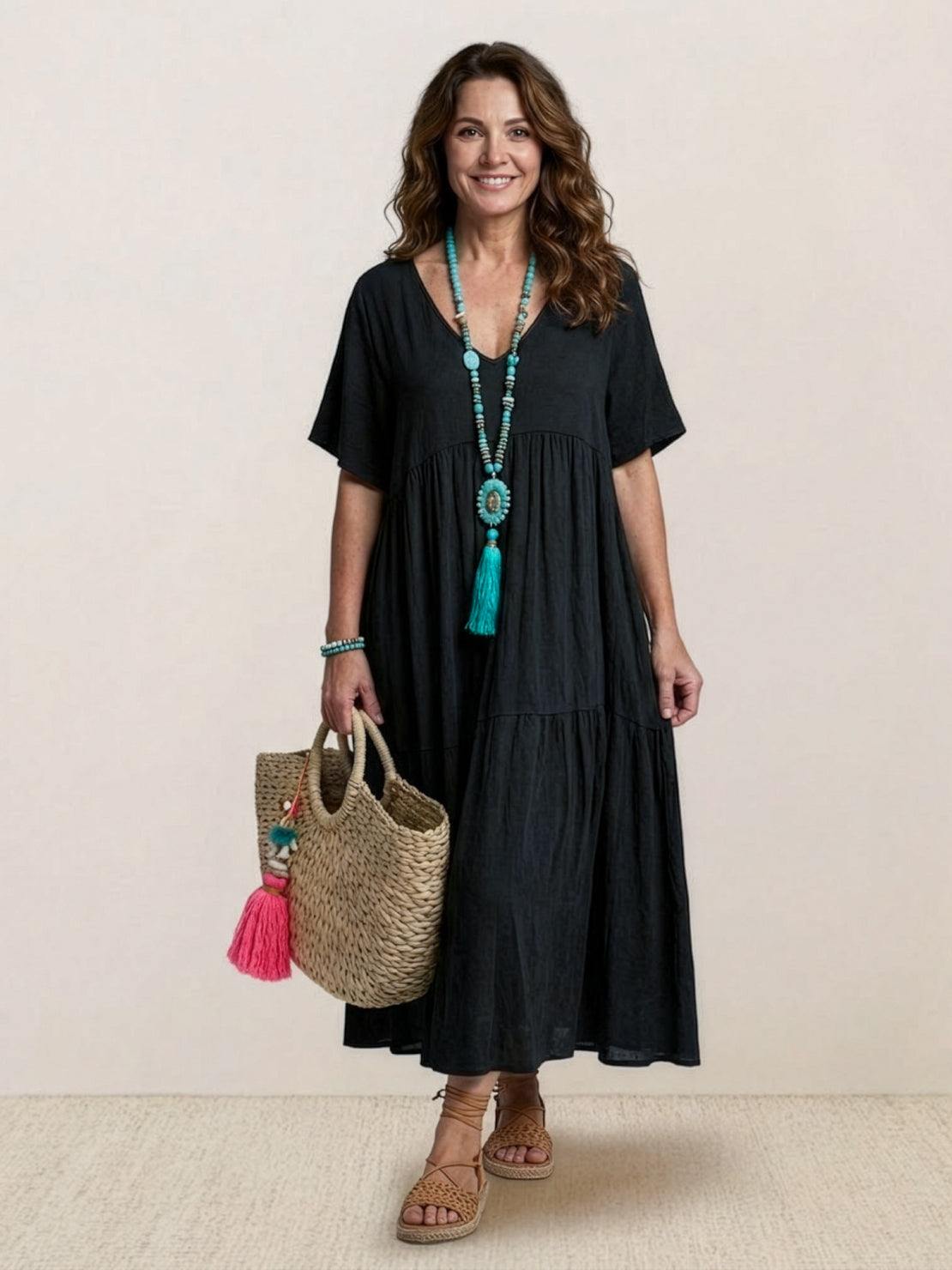 Women's V Neck Maxi Dress – Black