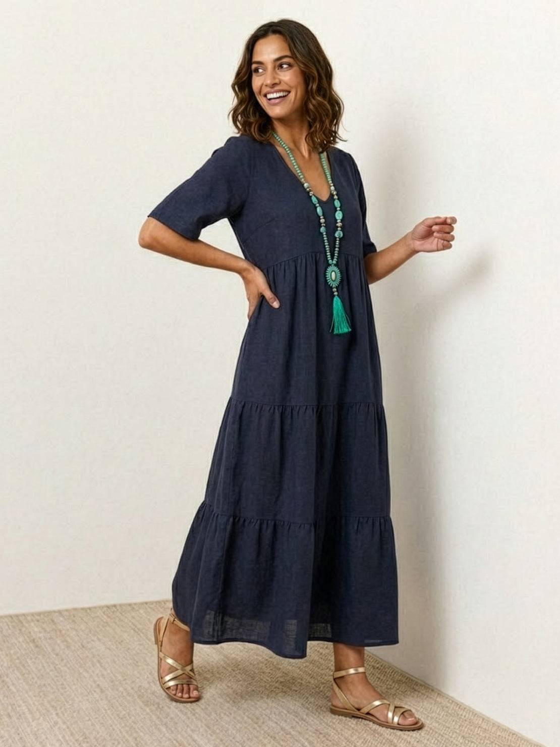 Women's V Neck Maxi Dress – Navy Blue