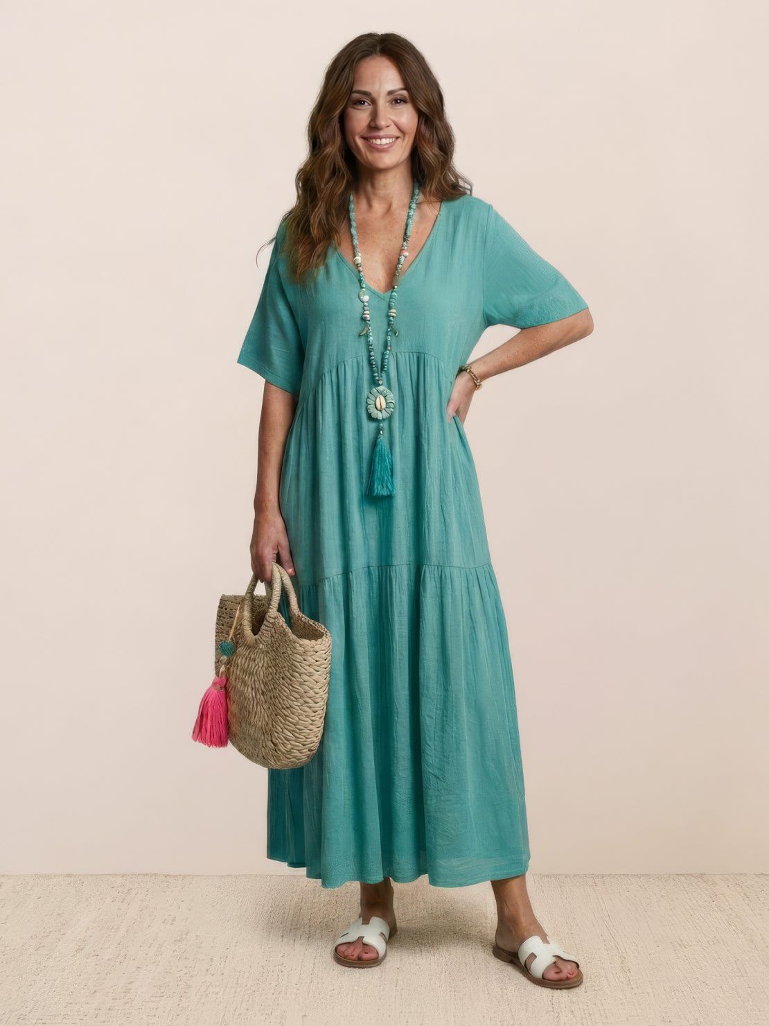 Women's V Neck Maxi Dress – Peacock Blue