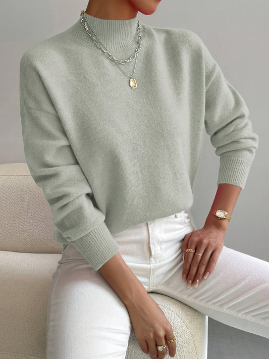 Women's Mock Neck Long Sleeve Sweater – Light Green