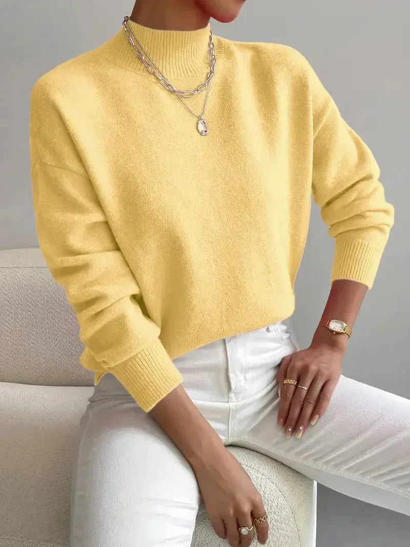 Women's Mock Neck Long Sleeve Sweater – Yellow