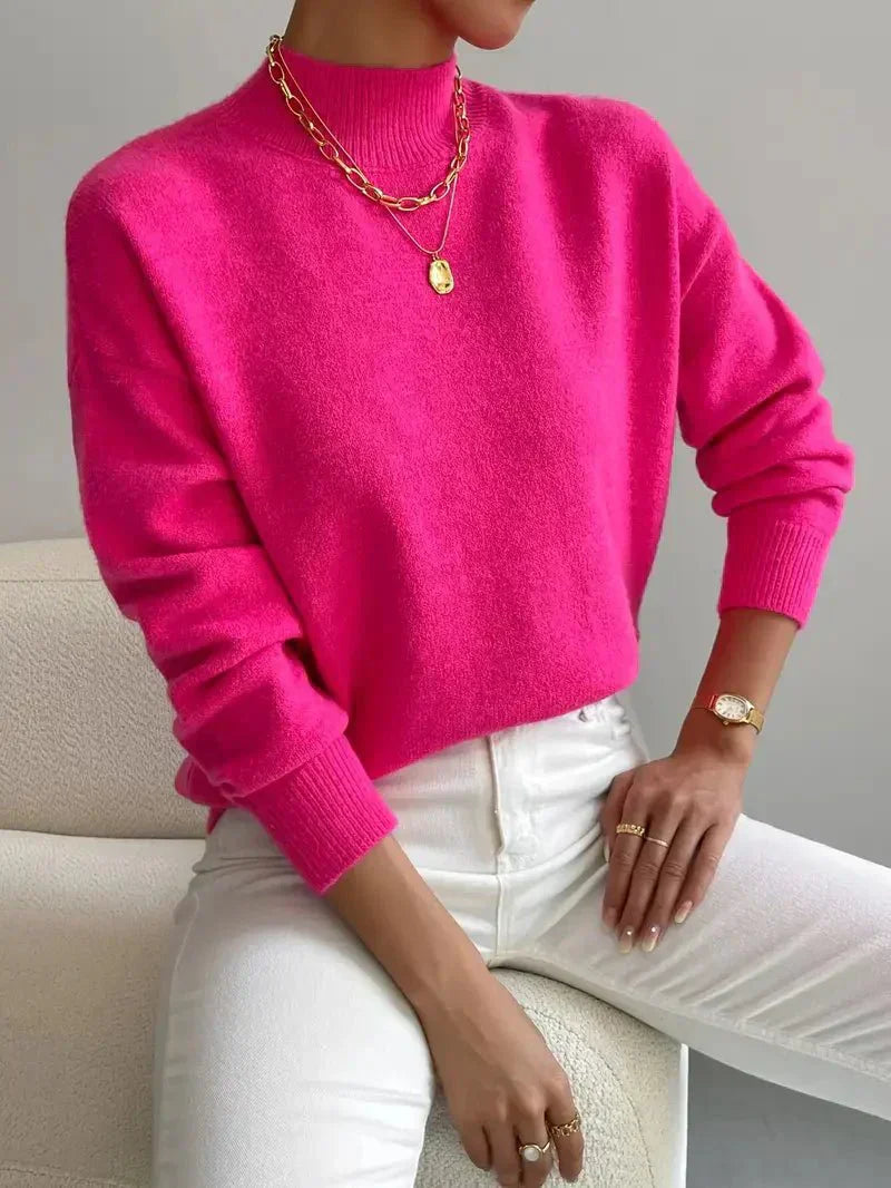 Women's Mock Neck Long Sleeve Sweater – Pink