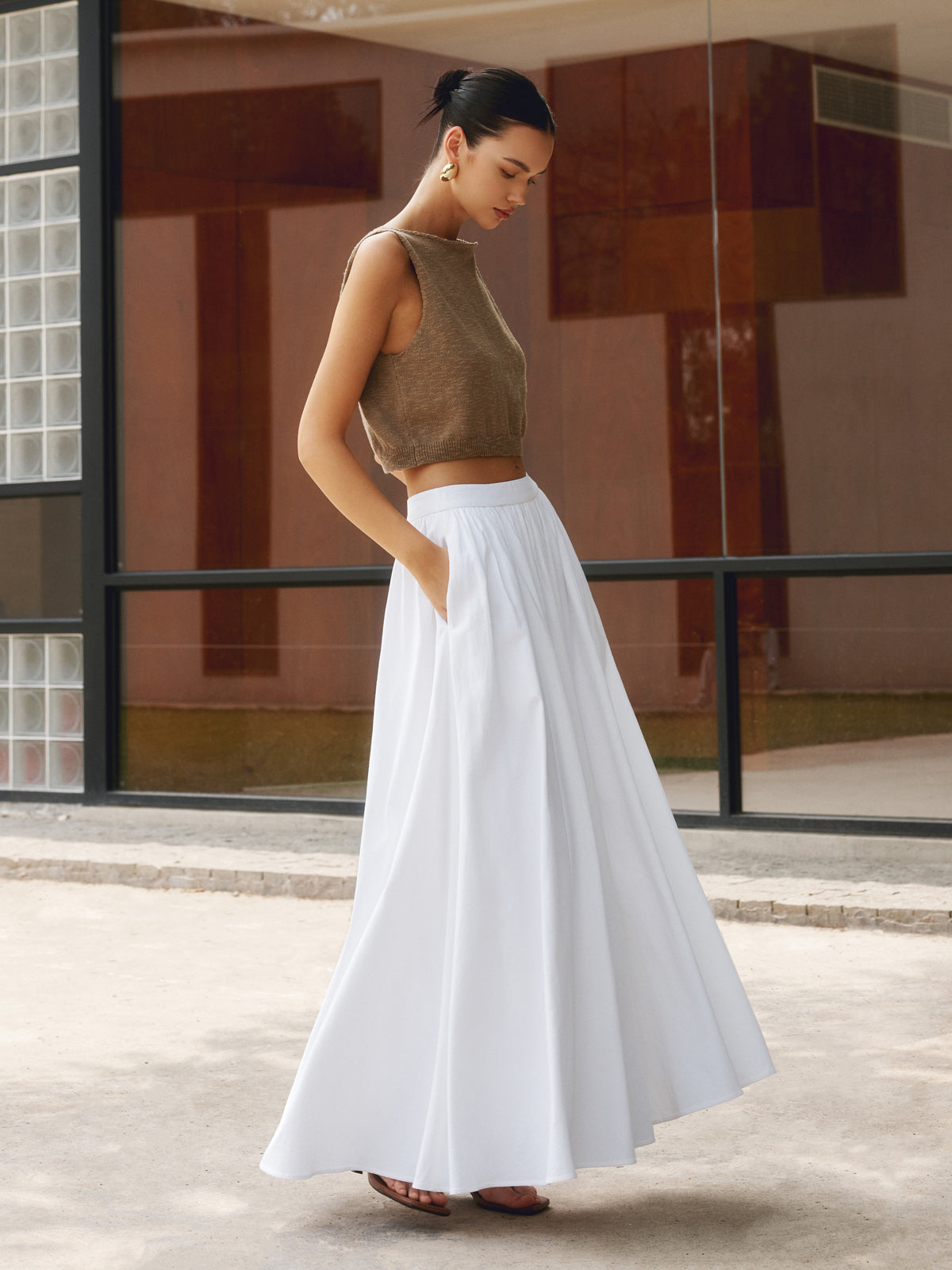 Women's Maxi Pleated Skirt – White