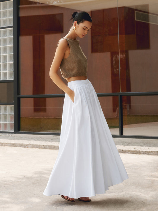 Women's Maxi Pleated Skirt – White