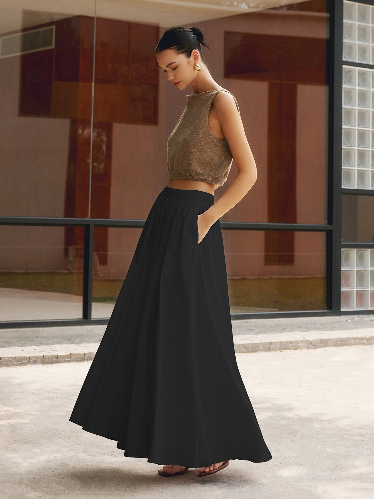 Women's Maxi Pleated Skirt – Black