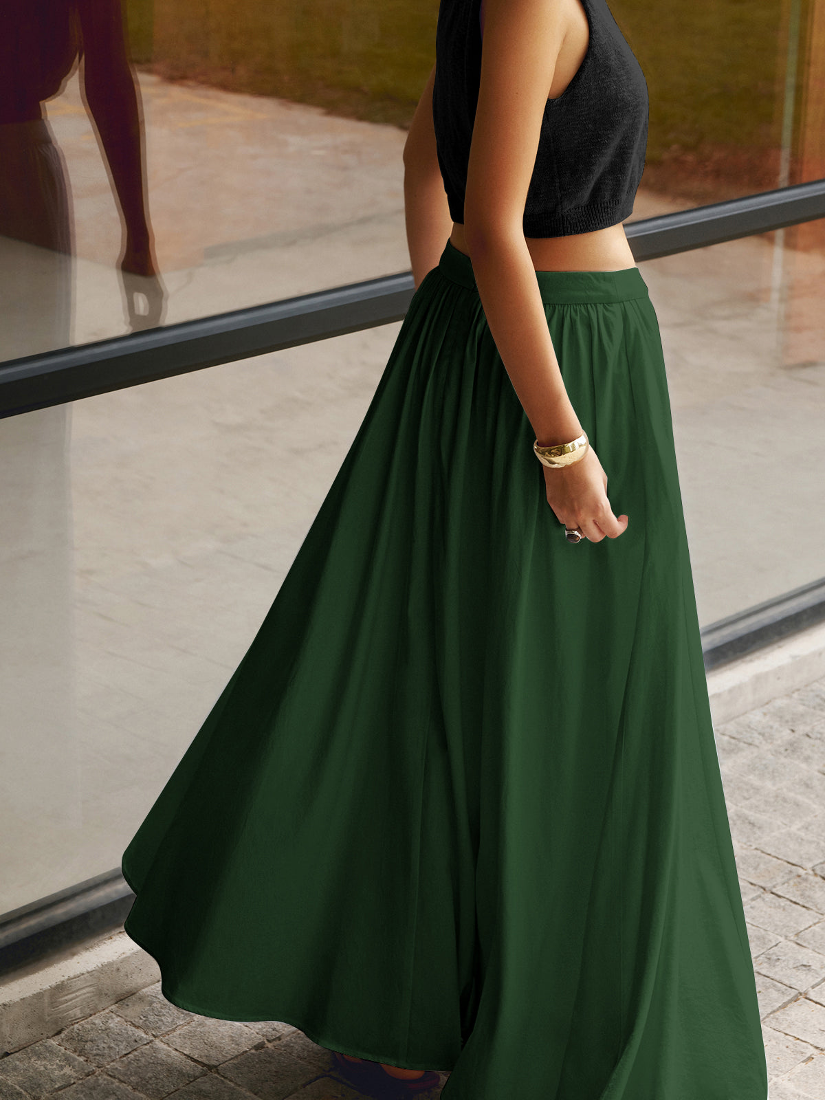 Women's Maxi Pleated Skirt – Green