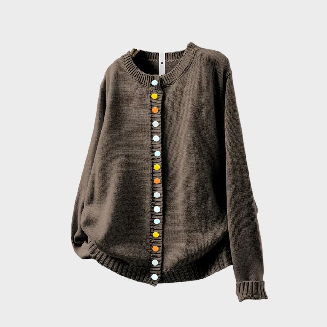 Women's Round Neck Long Sleeve Cardigan
