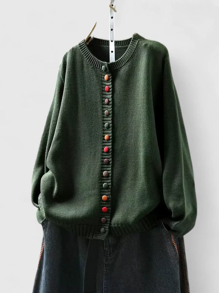 Women's Round Neck Long Sleeve Cardigan – Green