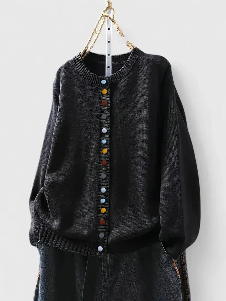 Women's Round Neck Long Sleeve Cardigan – Black