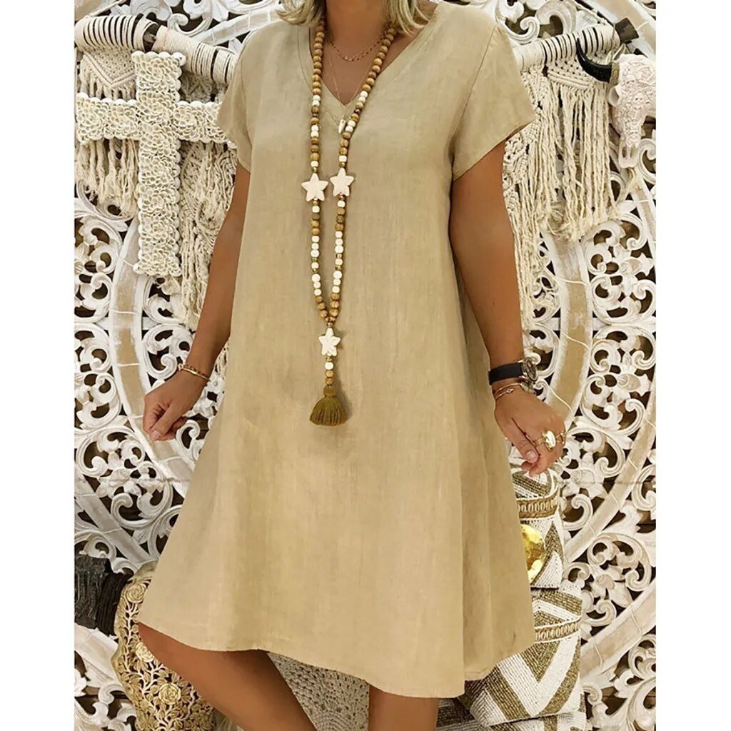 Women's V Neck Mini Dress – Khaki