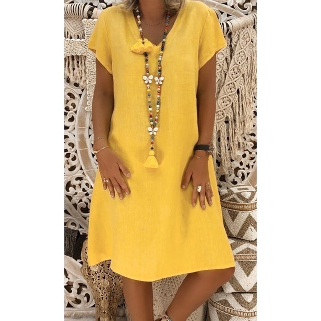 Women's V Neck Mini Dress – Yellow