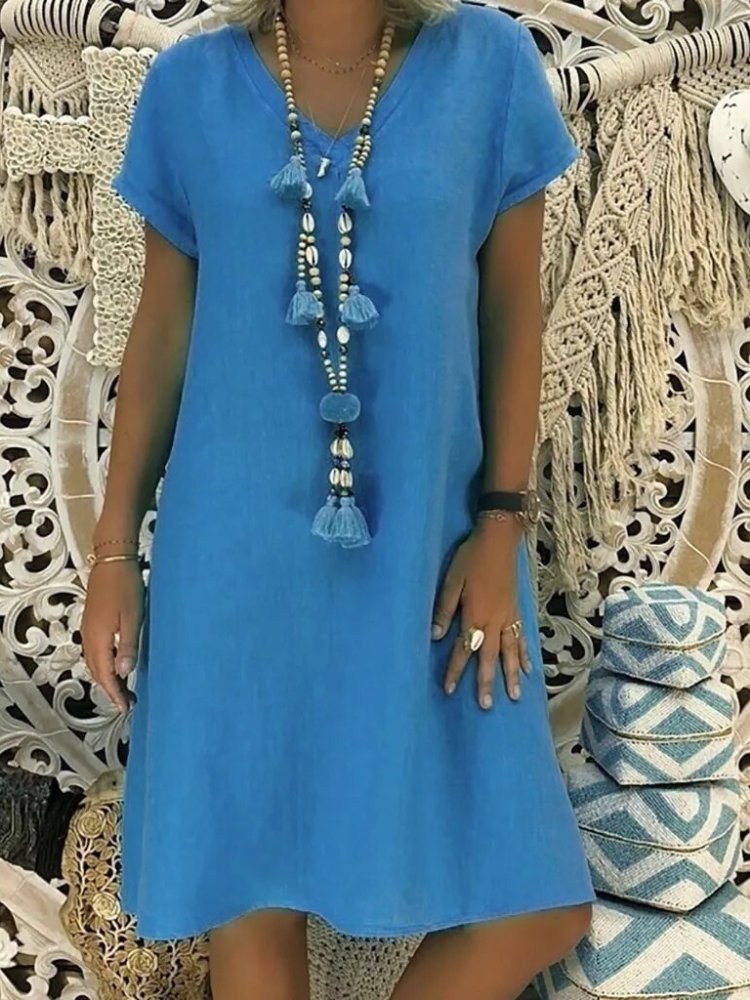 Women's V Neck Mini Dress – Blue