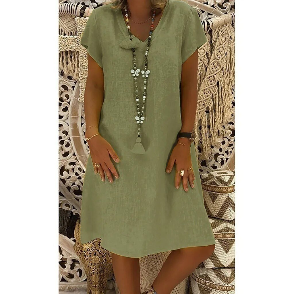 Women's V Neck Mini Dress – Green