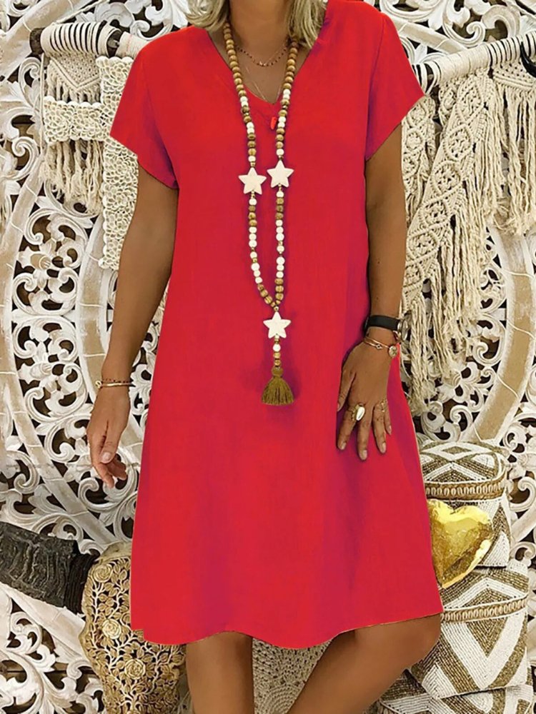 Women's V Neck Mini Dress – Red