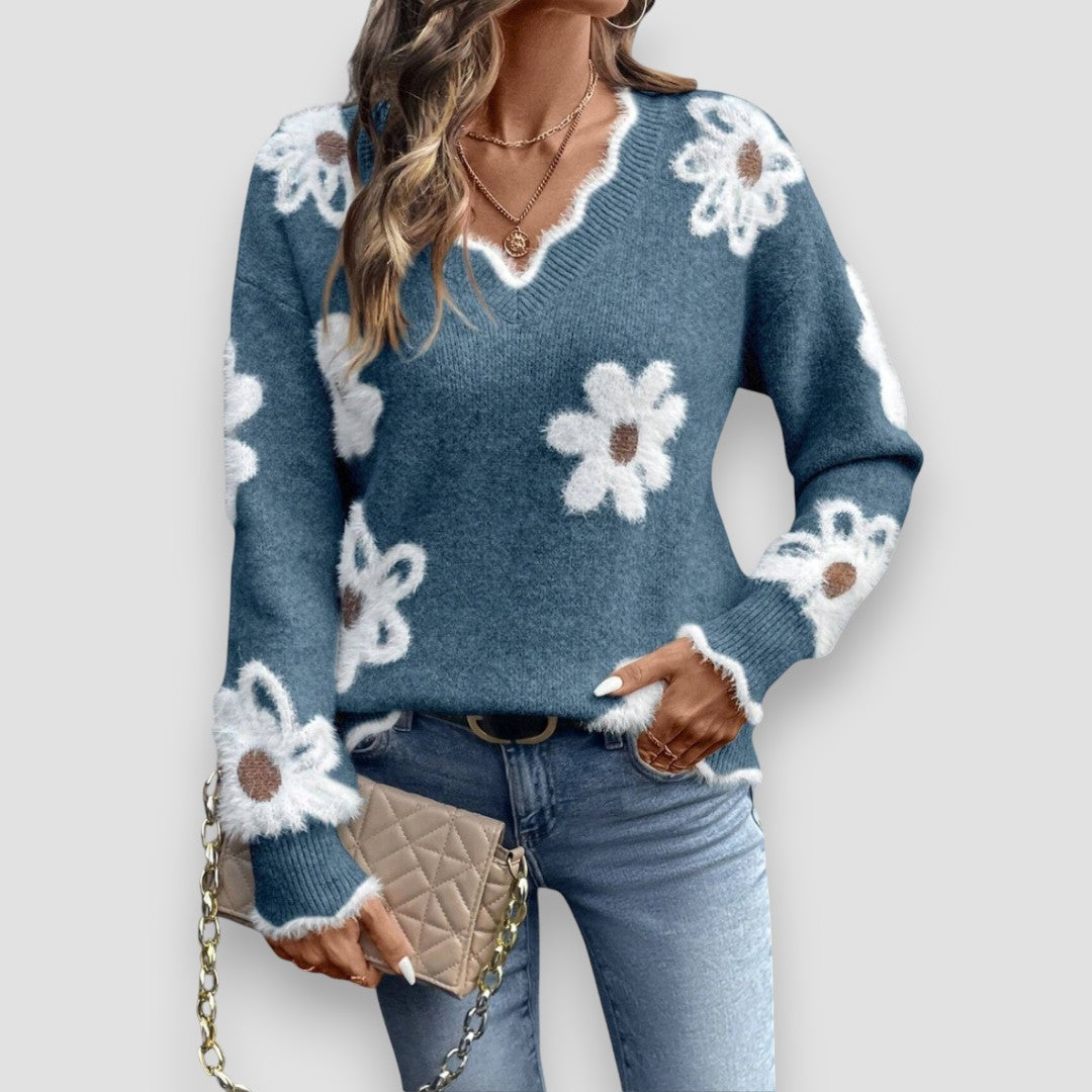 Women's V Neck Long Sleeve Sweater