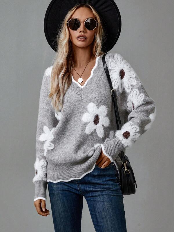 Women's V Neck Long Sleeve Sweater