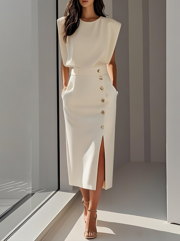Women's Midi Dress – Beige